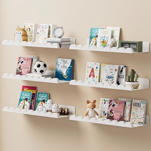 6-Pack Nursery Book Shelves, Scalloped Floating Shelves by Unknown