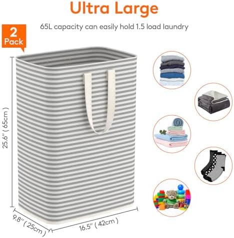 Lifewit 65L Small Laundry Baskets, 2 Pack, Reinforced Handles - Image 3