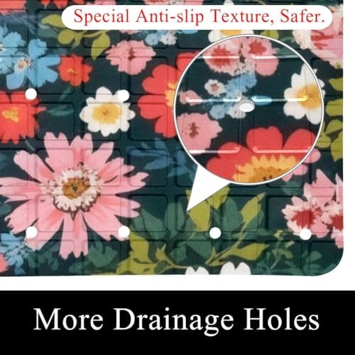 Shower Mat Non Slip 26.8 x 15.1 Inches, Colorful Flower Bathtub Mat Shower - Image 2