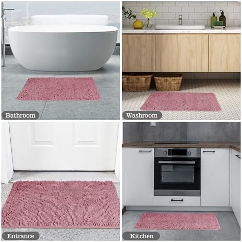 Yeaban Chenille Dusty Rose Bathroom Rug 20"x32", Non-Slip Rubber Backing - Image 5