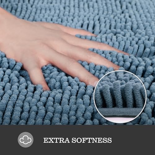 Yeaban Chenille Blue Bathroom Rug 17"x24", Non-Slip Rubber Backing - Image 2