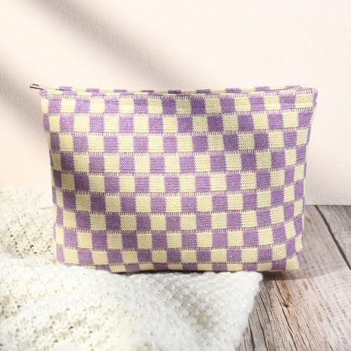 SOIDRAM 2 Pcs Checkered Makeup Bag Large Cosmetic Bag Toiletry Bag Makeup Pouch - Image 5