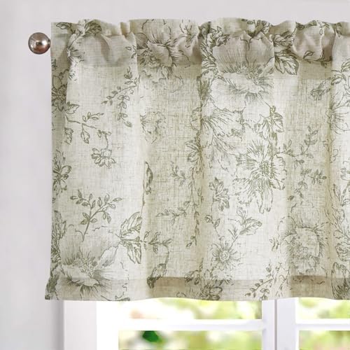 Vangao Floral Valances for Windows Alice Sage Green W50 X 16L 1 Panel by Vangao