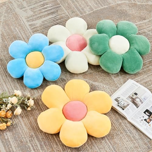 Kcvvcr White Pink Flower Pillow, 14.9" Cute Flower Shaped Floor Pillow - Image 3