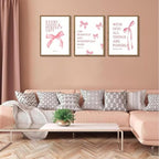 JBZDD Wood Coquette Pink Bow Canvas Wall Art Set of 3, Inspirational Bible - Image 4