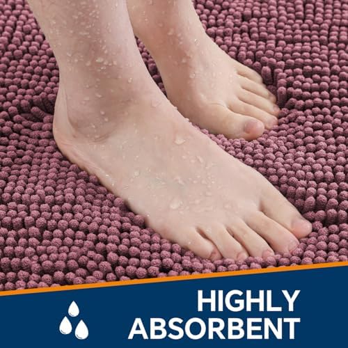 Chenille Bathroom Rug 36"x60" Dusty Rose, Large Plush Bath Mat - Image 4