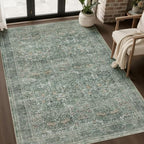 JOLLYVOGUE 3x5 Washable Rug, Vintage Floral Area Rug, Moss Green by JOLLYVOGUE