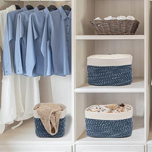 XUANGUO Woven Cotton Rope Storage Baskets 15x10x9.3" 3 Pack White and Blue - Image 4