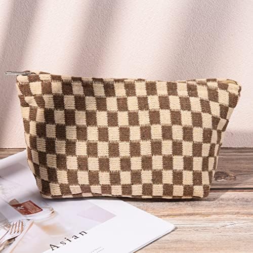 SOIDRAM 2 Pieces Makeup Bag Large Checkered Cosmetic Bag Capacity Canvas Mix - Image 7