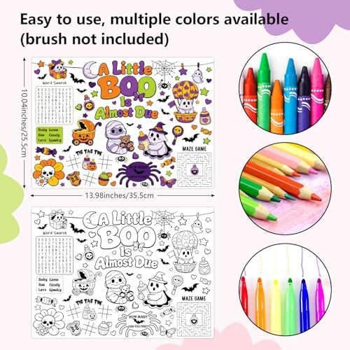 12PCS Halloween Baby Shower Coloring Placemats A Little Boo is Almost Due - Image 2