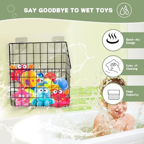 Greentainer 2 Pack Bath Toy Storage Organizer, Large Rustproof Metal Wire Basket - Image 3