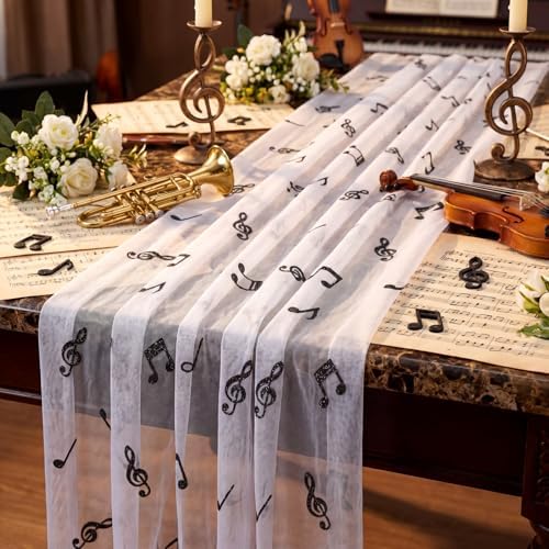 4 Pcs Music Table Runner 29x70 Inch Glitter Black Tulle Party - Image 3