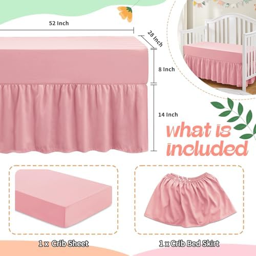 SiinvdaBZX 2-Piece Set Ruffled Crib Skirt & Crib Sheet, Blush Pink - Image 4