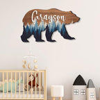 Personalized Baby name signs for nursery, for kids room Bear wooden nursery by IZI+POD