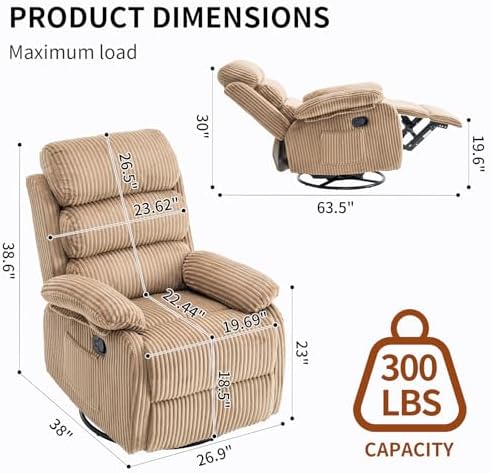 Velvet Upholstered Glider Recliner Chair – 360° Swivel Rocker Chair - Image 2