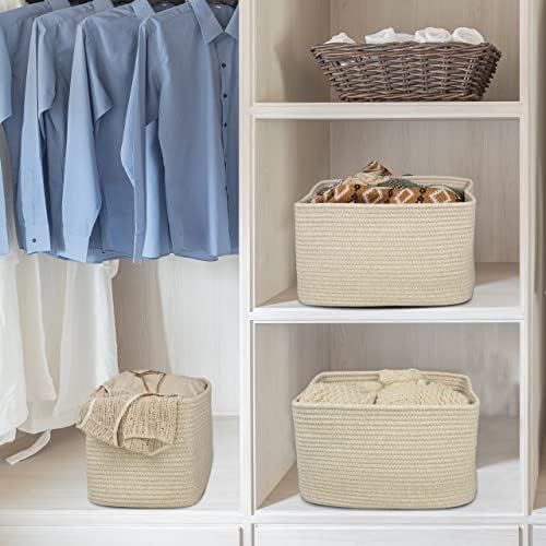 XUANGUO Woven Cotton Rope Storage Baskets 15x10x9.3" 3 Pack Oatmeal - Image 4