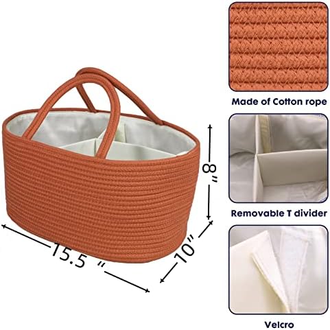 XUANGUO Large Cotton Rope Baby Diaper Caddy Organizer Basket Rust - Image 2