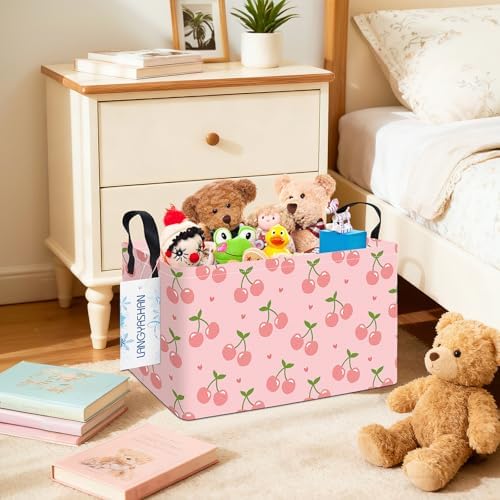 Rectangular Collapsible Pink Cherry Storage Basket Nursery Toy Organizer - Image 5