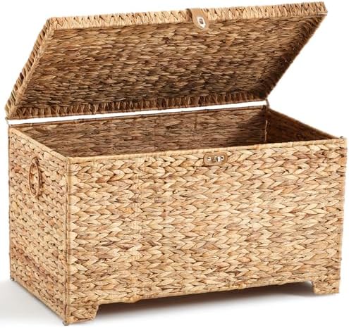 Wonderjune 30 x 18.5 x 18.1 Inch Water Hyacinth Wicker Storage Trunk by Wonderjune