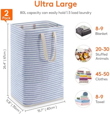 Lifewit 80L Large Laundry Baskets, 2 Pack, Reinforced Handles - Image 4