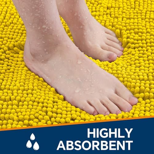 Chenille Bathroom Runner Rug 24"x60" Yellow, Plush Bath Mat - Image 4