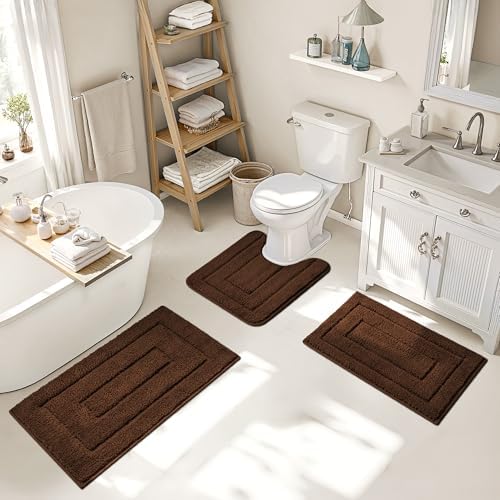 GRANNY SAYS Brown Bathroom Rugs Set 3 Piece, Soft Microfiber Bath Mats - Image 6
