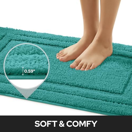 HOMEIDEAS Bathroom Rugs Sets 2 Piece, Super Soft Non Slip Bath Mat Teal - Image 3