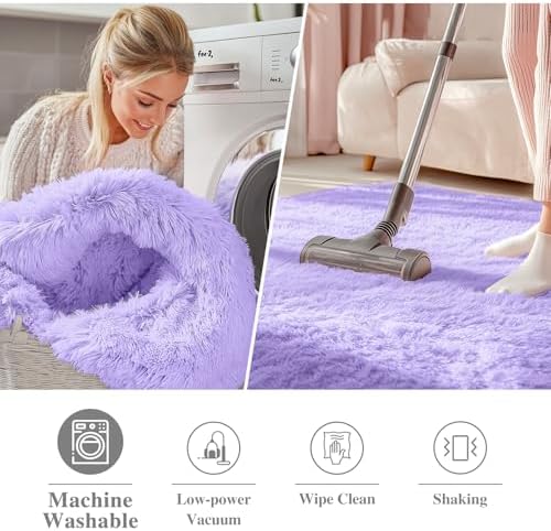 OLANLY Light Purple Round Rugs for Bedroom - Image 3