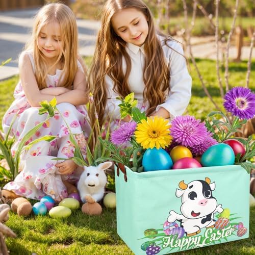 Cow Easter Basket for Kid Large Empty Baby Rectangular Cute Easter Gift Storage - Image 6