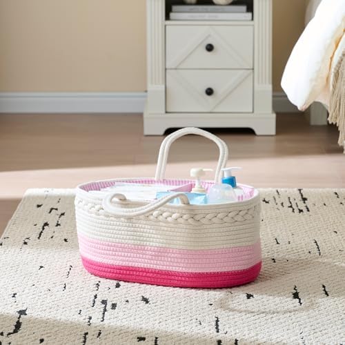 luxury little Diaper Caddy Organizer, Large Cotton Rope Nursery Baby Basket - Image 5