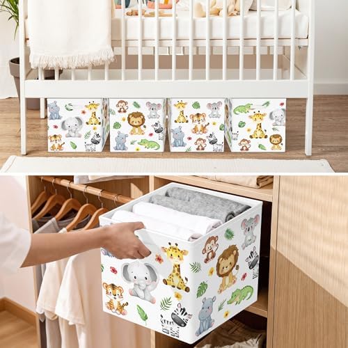 11.8" Jungle Animals Cube Storage Organizer Set 3Pcs Lion Giraffe Elephant Cube - Image 4