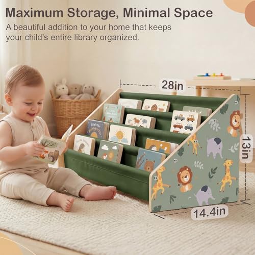 Toddler Bookshelf 4 Tier Solid Wood Montessori Nursery Book Organizer Kids - Image 2