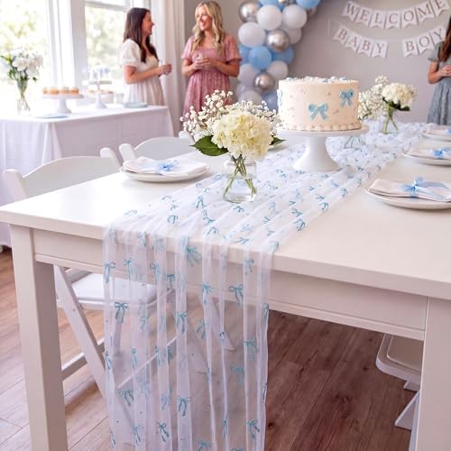 4 Pcs Blue Bow Table Runner 29 X 70 Inch Tulle Wedding - Image 6