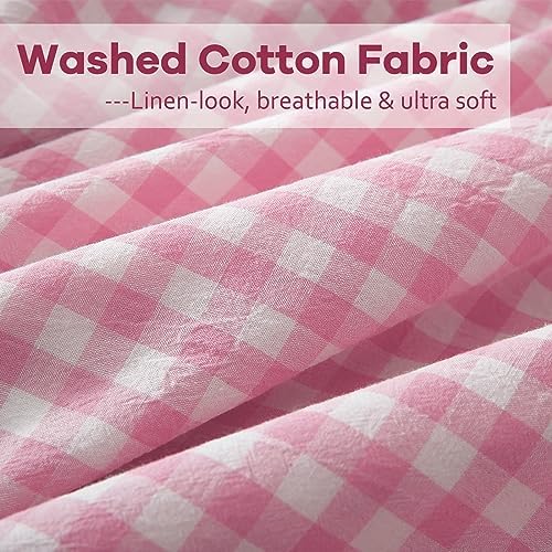 2 Pack Pink White Gingham Euro Shams Pillow Covers 26''x26'' - Image 6