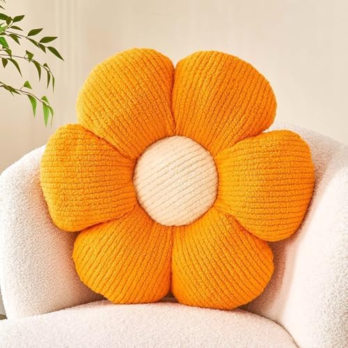 Kcvvcr Flower Throw Pillow, Soft Orange 14.9" Shaped Floor Pillow by Kcvvcr