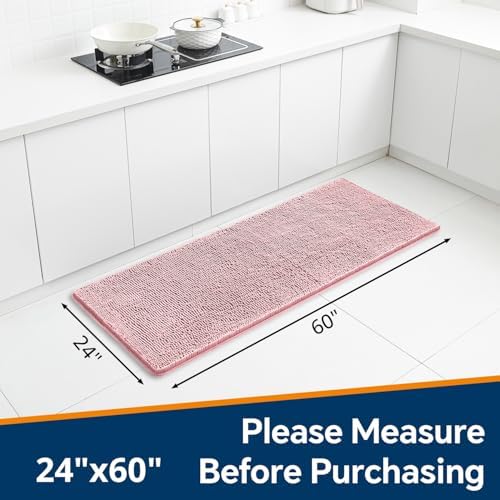 Chenille Bathroom Runner Rug 24"x60" Blush, Plush Bath Mat - Image 2