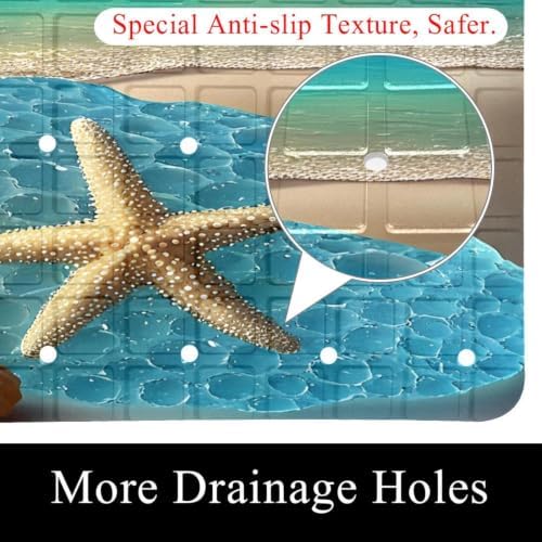 Bathtub Mat Non Slip 26.8x15.1 Inch, Beach Starfish Shells Shower Mat - Image 2