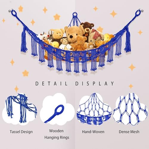 CERETIA Stuffed Animal Hammock Corner Plushie Net Storage, 2 Packs Royal Blue - Image 6