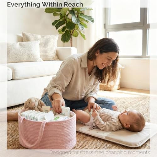 luxury little Diaper Caddy Organizer, Large Cotton Rope Nursery Baby Basket - Image 2