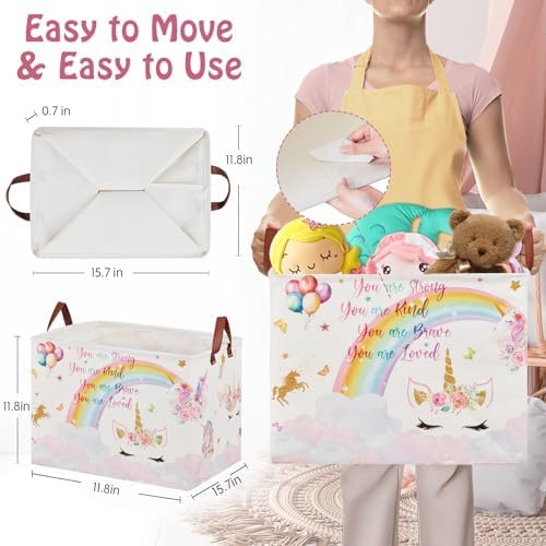 Unicorn Gift Bag Pink Kids Laundry Basket Rainbow Cloud Unicorn Nursery Decor - Image 2