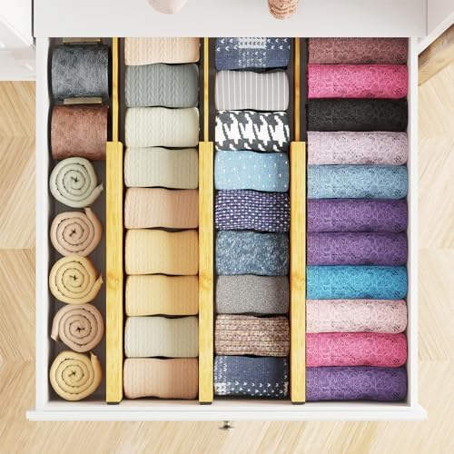 SpaceAid Bamboo Dresser Drawer Dividers 6 Pack, 4.65“ High Adjustable 12.5“-17” - Image 4