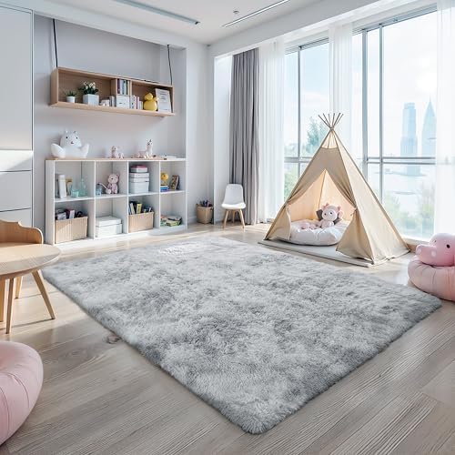 6x9 Tie-Dye Gray Shag Rug for Bedroom, Soft Plush Fluffy Carpet - Image 6