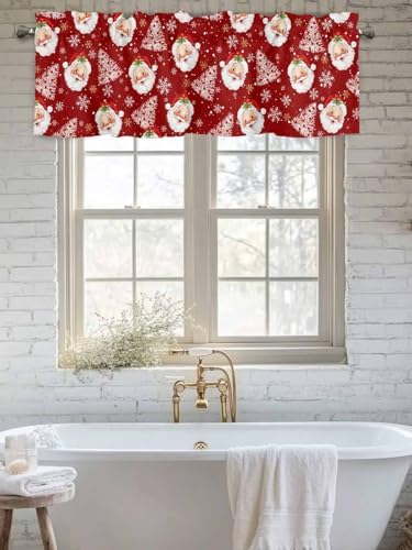 Red Christmas Valance Curtains for Kitchen Windows Santa Claus Merry Christmas - Image 6