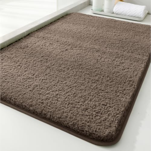 Polyester Bathroom Rug 20"x32" Brown, Non-Slip Soft Shaggy Bath Mat by Kildoss