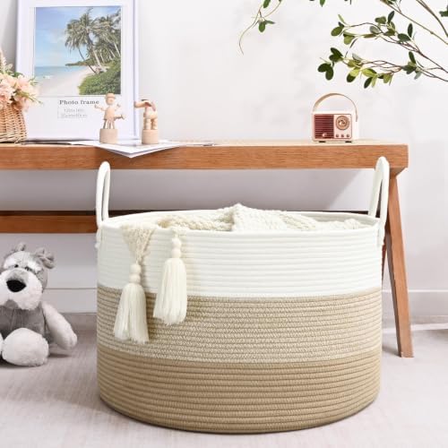 67L Large Woven Blanket Basket, Cotton Rope Baby Laundry Hamper - Image 2