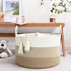 67L Large Woven Blanket Basket, Cotton Rope Baby Laundry Hamper - Image 2