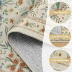 Beige Floral Washable Rug 7x9 – Large Vintage Boho Non-Slip Carpet, Soft Low - Image 5
