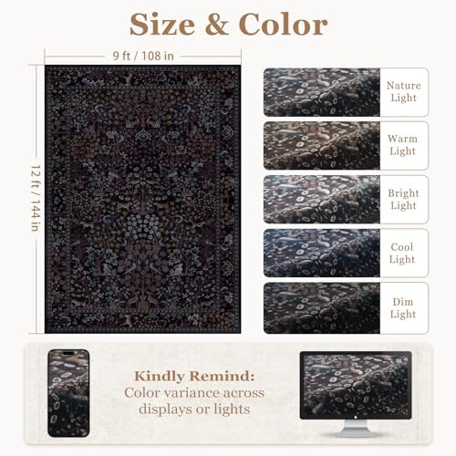 Midnight Blue Tree of Life Area Rugs 9x12 Living Room, Washable Non Slip Low - Image 2