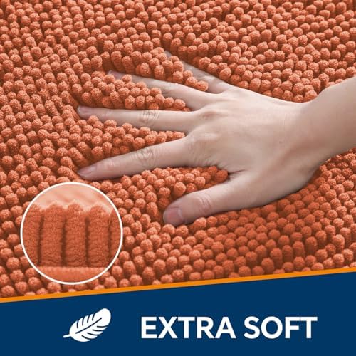 Chenille Bathroom Runner Rug 17"x47" Coral, Plush Bath Mat - Image 3