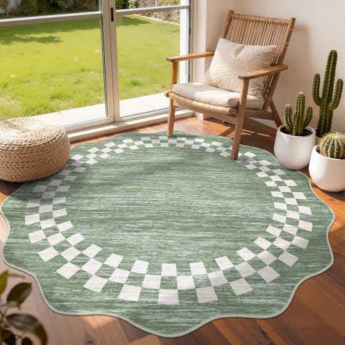 GarveeHome Scalloped Round Rug 4ft Washable Modern Solid Color Circle Rugs by GarveeHome